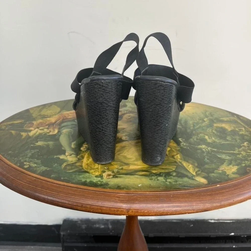 Steve Madden Black Stina Wedge Sandals - Chunky Y2K Platform Slides - Size 8M